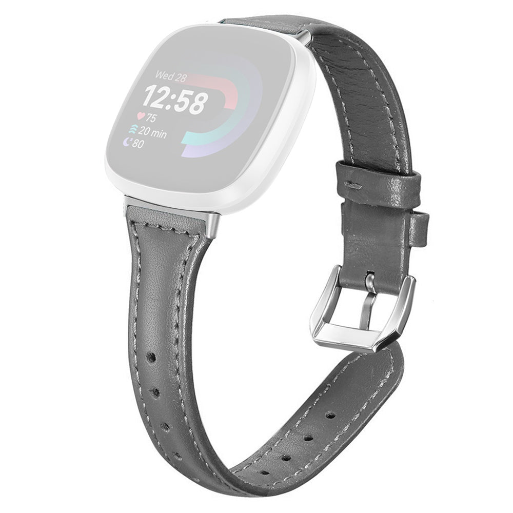 For Fitbit Versa 3 / 4 Watch Strap Genuine Cow Leather Adjustable Wrist Band - Grey