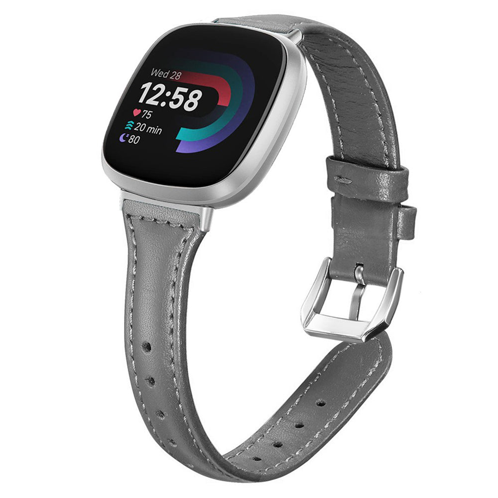 For Fitbit Versa 3 / 4 Watch Strap Genuine Cow Leather Adjustable Wrist Band - Grey