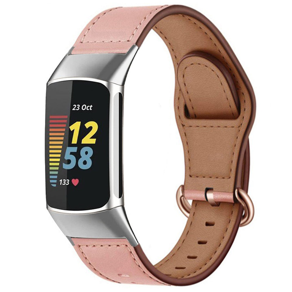 For Fitbit Charge 6 / Charge 5 / Charge 4 Replacement Wrist Band Genuine Cow Leather Strap - Pink