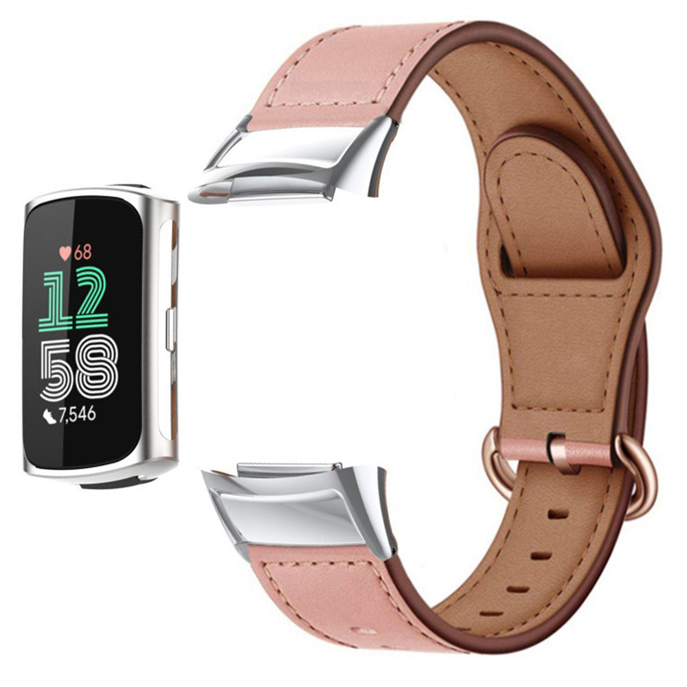 For Fitbit Charge 6 / Charge 5 / Charge 4 Replacement Wrist Band Genuine Cow Leather Strap - Pink