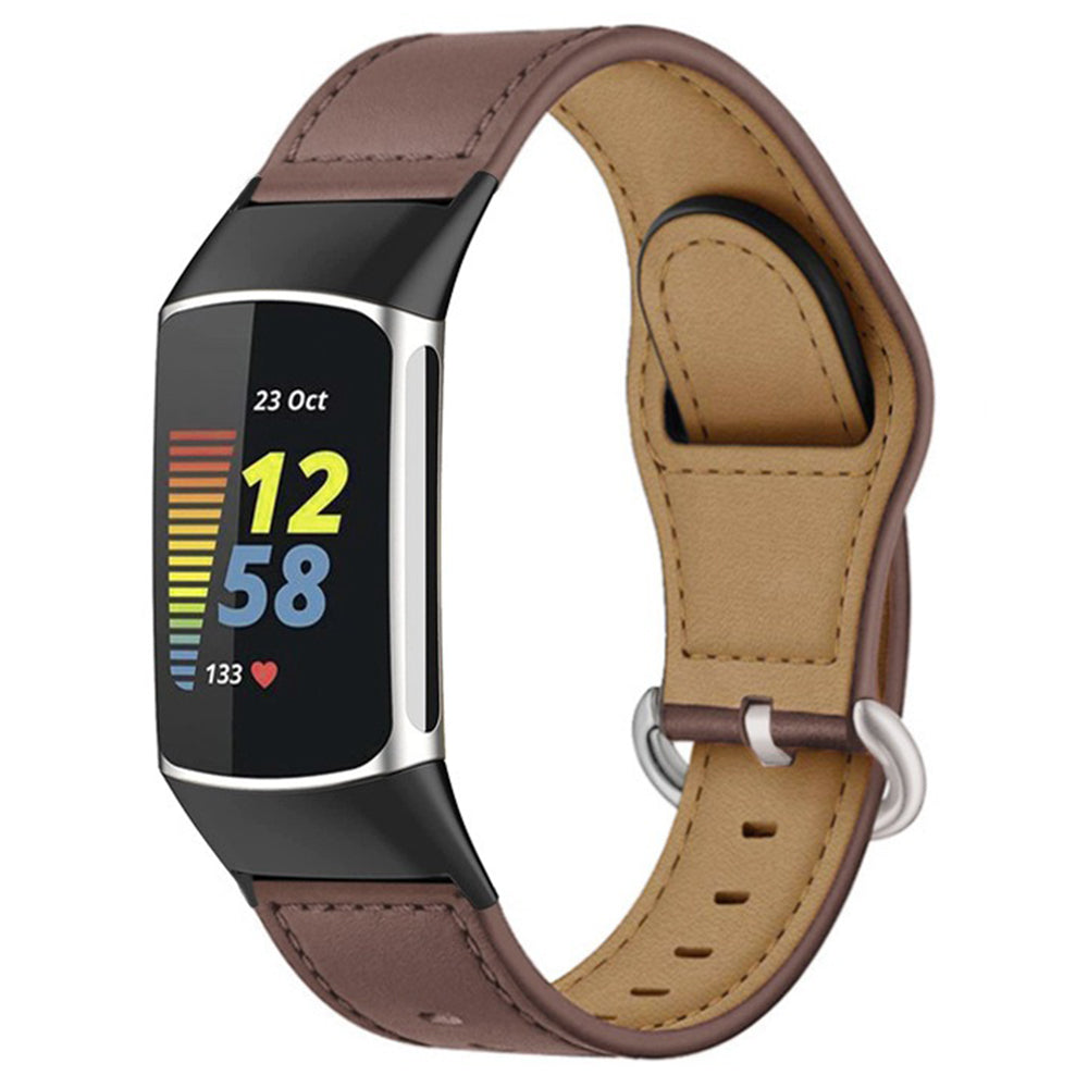 For Fitbit Charge 6 / Charge 5 / Charge 4 Replacement Wrist Band Genuine Cow Leather Strap - Brown