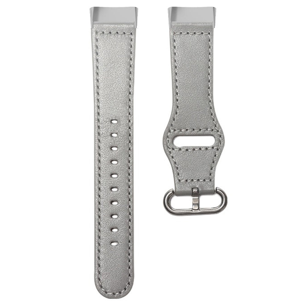 For Fitbit Charge 6 / Charge 5 / Charge 4 Replacement Wrist Band Genuine Cow Leather Strap - Grey