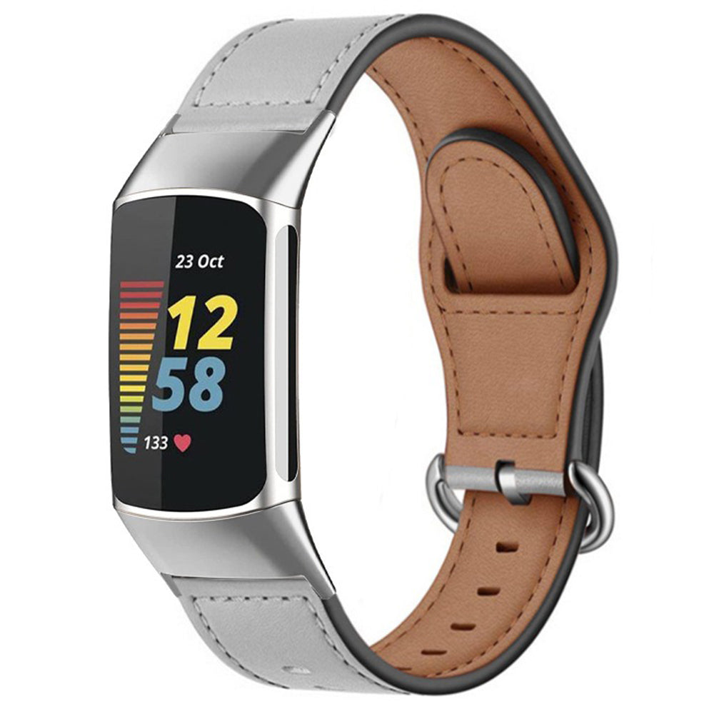 For Fitbit Charge 6 / Charge 5 / Charge 4 Replacement Wrist Band Genuine Cow Leather Strap - Grey