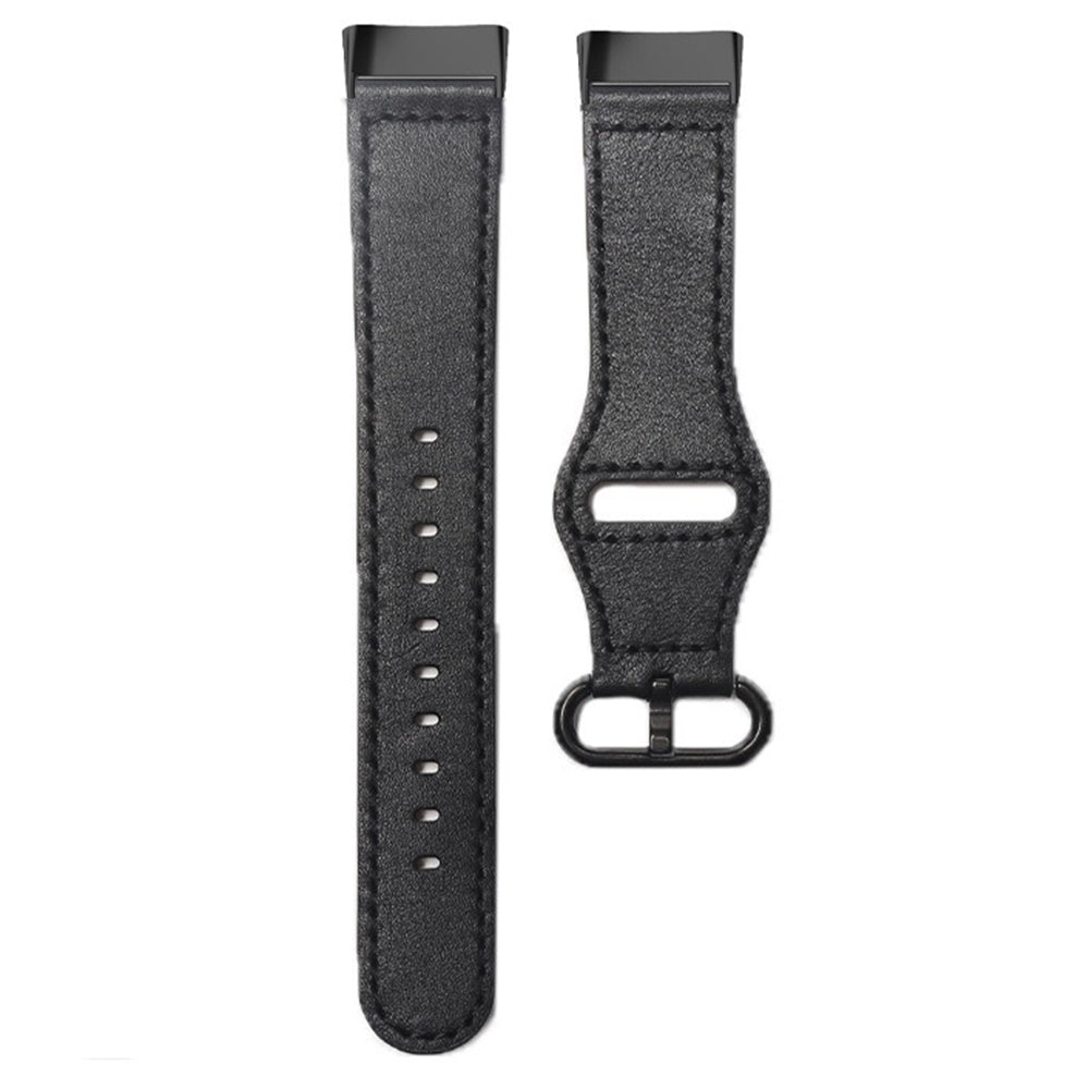 For Fitbit Charge 6 / Charge 5 / Charge 4 Replacement Wrist Band Genuine Cow Leather Strap - Black