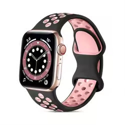 For Apple Watch Series 9 8 7 41mm / 6 5 4 SE (2022) SE (2023) SE 40mm / 3 2 1 38mm Silicone Watch Band Dual Color Strap - Black+Light Pink