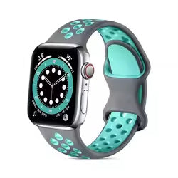 For Apple Watch Series 9 8 7 41mm / 6 5 4 SE (2022) SE (2023) SE 40mm / 3 2 1 38mm Silicone Watch Band Dual Color Strap - Grey+Teal Green