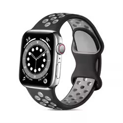 For Apple Watch Series 9 8 7 41mm / 6 5 4 SE (2022) SE (2023) SE 40mm / 3 2 1 38mm Silicone Watch Band Dual Color Strap - Black+Grey