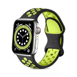 For Apple Watch Series 9 8 7 41mm / 6 5 4 SE (2022) SE (2023) SE 40mm / 3 2 1 38mm Silicone Watch Band Dual Color Strap - Black+Yellow