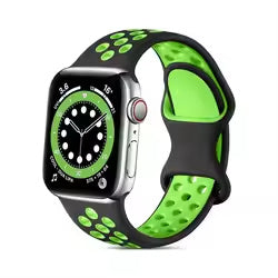 For Apple Watch Series 9 8 7 41mm / 6 5 4 SE (2022) SE (2023) SE 40mm / 3 2 1 38mm Silicone Watch Band Dual Color Strap - Black+Green