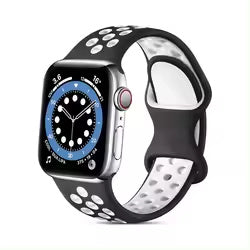 For Apple Watch Series 9 8 7 41mm / 6 5 4 SE (2022) SE (2023) SE 40mm / 3 2 1 38mm Silicone Watch Band Dual Color Strap - Black+White