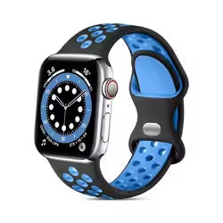 For Apple Watch Series 9 8 7 41mm / 6 5 4 SE (2022) SE (2023) SE 40mm / 3 2 1 38mm Silicone Watch Band Dual Color Strap - Black+Light Blue