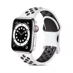 For Apple Watch Series 9 8 7 41mm / 6 5 4 SE (2022) SE (2023) SE 40mm / 3 2 1 38mm Silicone Watch Band Dual Color Strap - White+Black