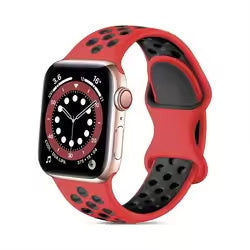For Apple Watch Series 9 8 7 41mm / 6 5 4 SE (2022) SE (2023) SE 40mm / 3 2 1 38mm Silicone Watch Band Dual Color Strap - Red+Black