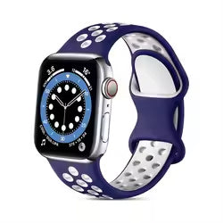 For Apple Watch Series 9 8 7 41mm / 6 5 4 SE (2022) SE (2023) SE 40mm / 3 2 1 38mm Silicone Watch Band Dual Color Strap - Midnight Blue+White