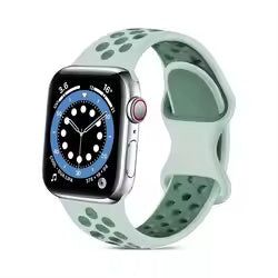 For Apple Watch Series 9 8 7 41mm / 6 5 4 SE (2022) SE (2023) SE 40mm / 3 2 1 38mm Silicone Watch Band Dual Color Strap - Mist Grey+Grey Green