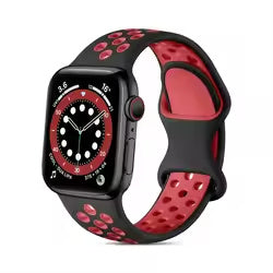 For Apple Watch Series 9 8 7 41mm / 6 5 4 SE (2022) SE (2023) SE 40mm / 3 2 1 38mm Silicone Watch Band Dual Color Strap - Black+Red