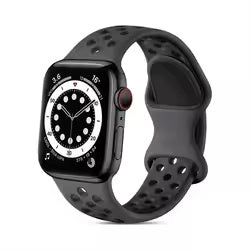 For Apple Watch Series 9 8 7 41mm / 6 5 4 SE (2022) SE (2023) SE 40mm / 3 2 1 38mm Silicone Watch Band Dual Color Strap - Dark Grey+Black