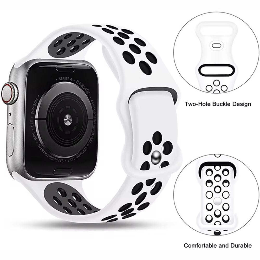 For Apple Watch Ultra 2 Ultra 49mm / Series 9 8 7 45mm / 6 5 4 SE (2022) SE (2023) SE 44mm / 3 2 1 42 Silicone Watch Strap - Midnight Blue+White