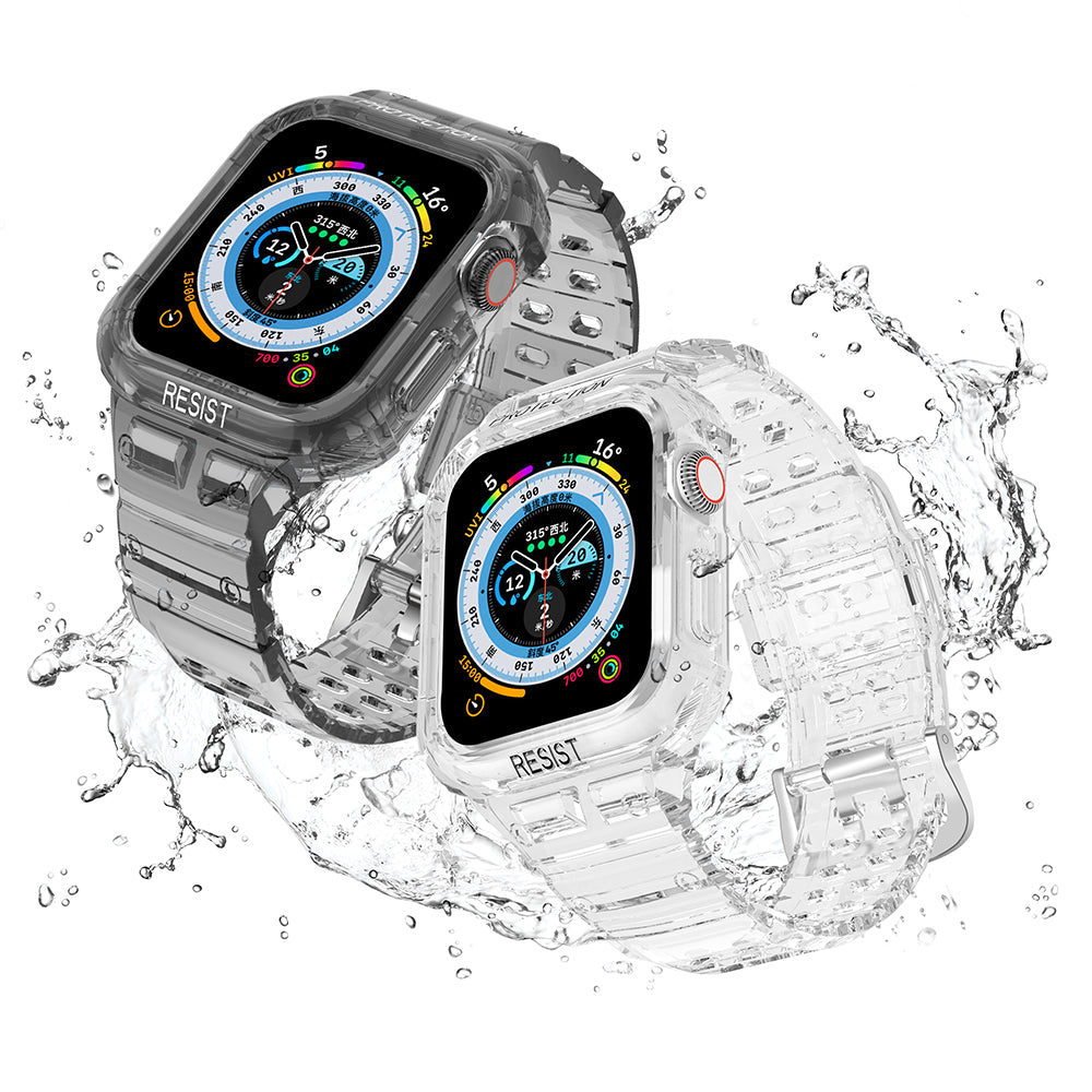 For Apple Watch Series 7 8 9 41mm / Series 7 8 9 45mm TPU Watch Strap with Case - Transparent Black