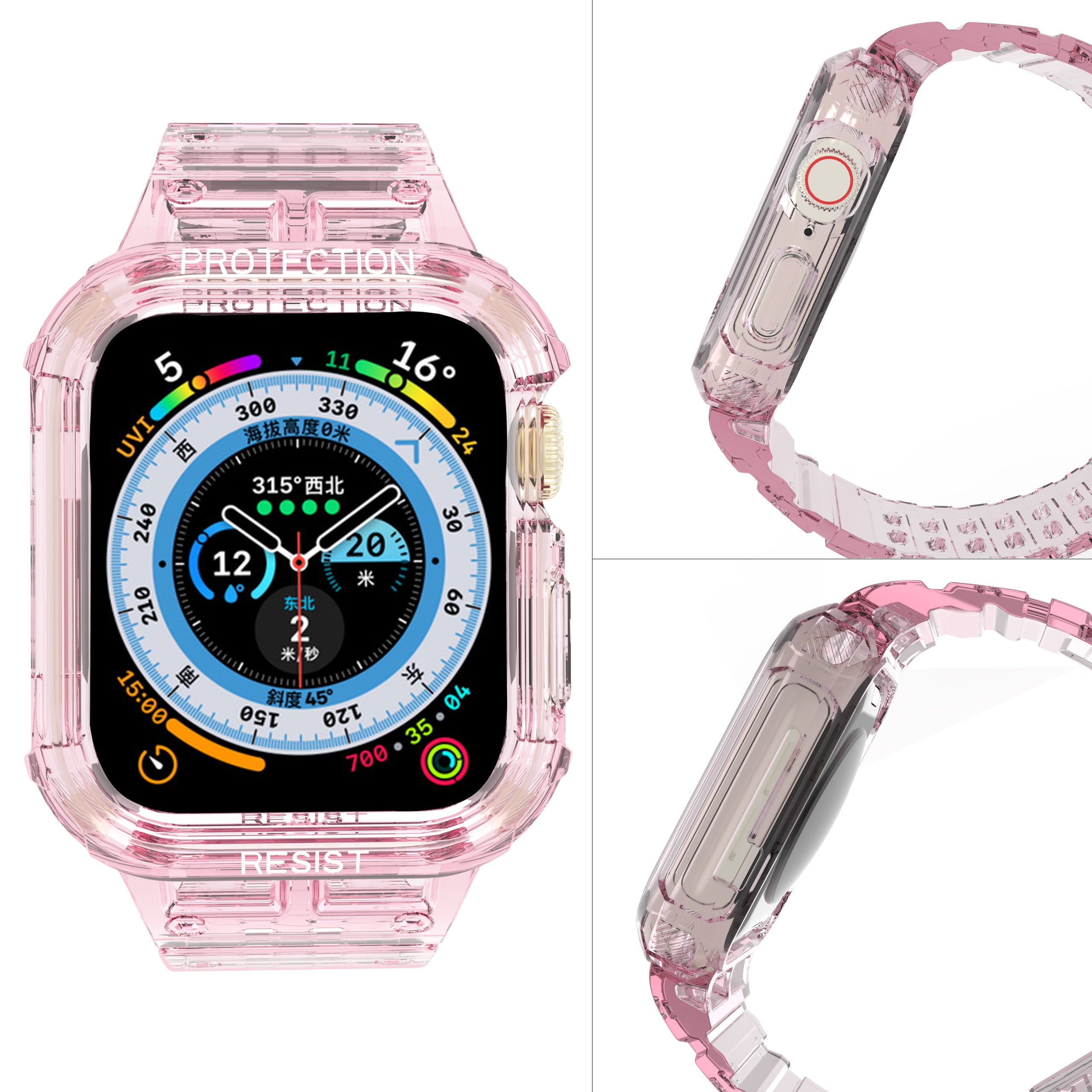 For Apple Watch Series 7 8 9 41mm / Series 7 8 9 45mm TPU Watch Strap with Case - Transparent Pink