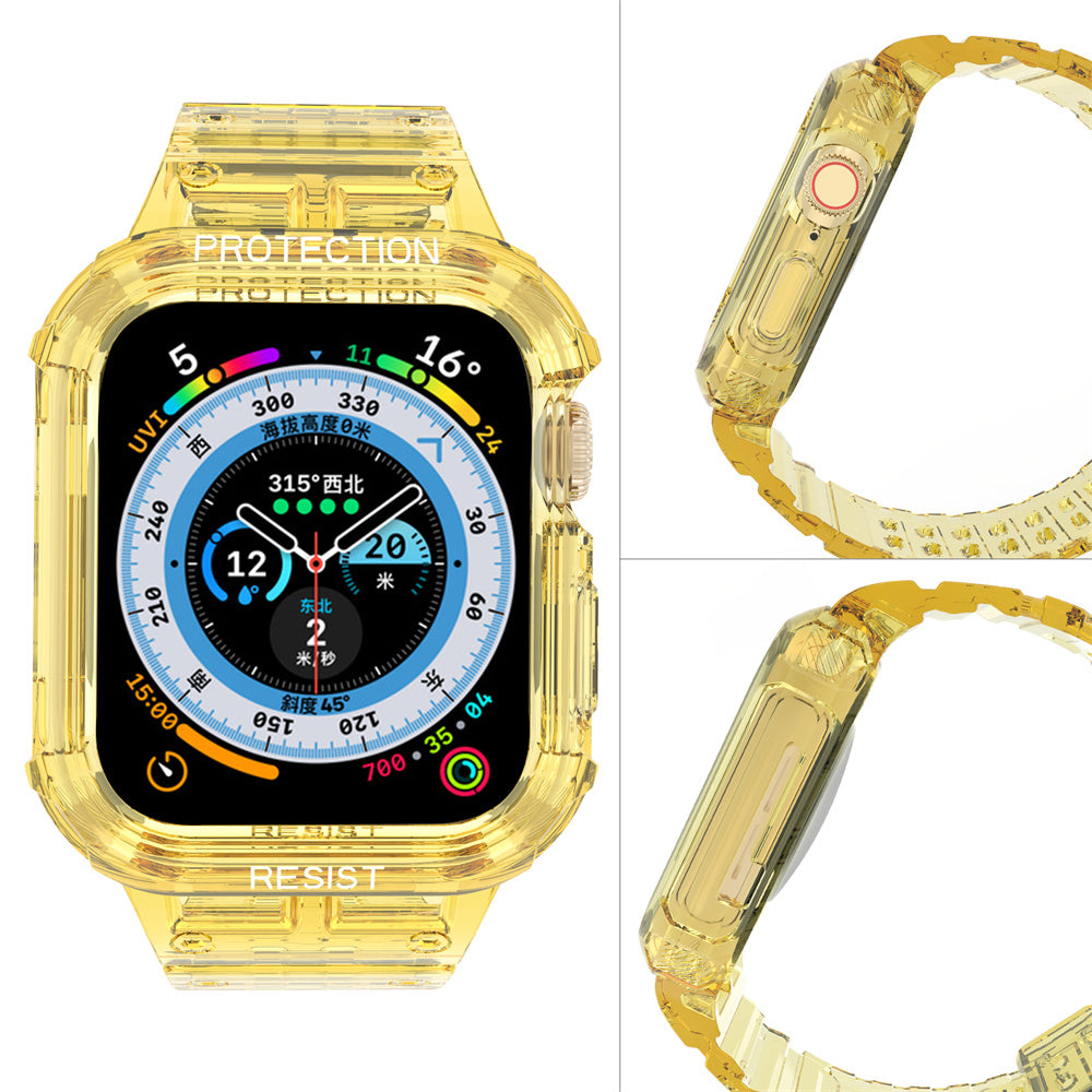 For Apple Watch Series 7 8 9 41mm / Series 7 8 9 45mm TPU Watch Strap with Case - Transparent Yellow