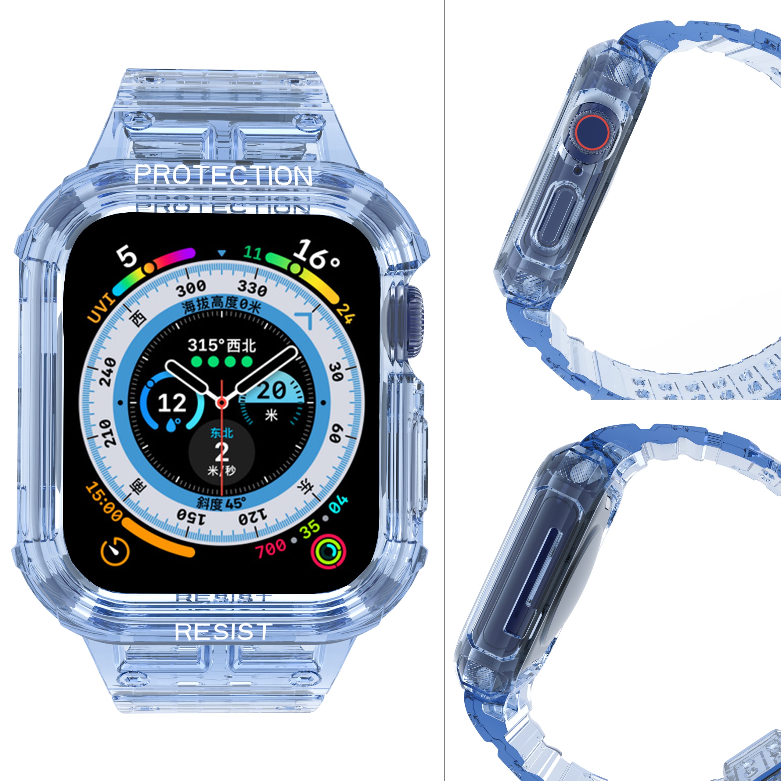 For Apple Watch Series 7 8 9 41mm / Series 7 8 9 45mm TPU Watch Strap with Case - Transparent Blue