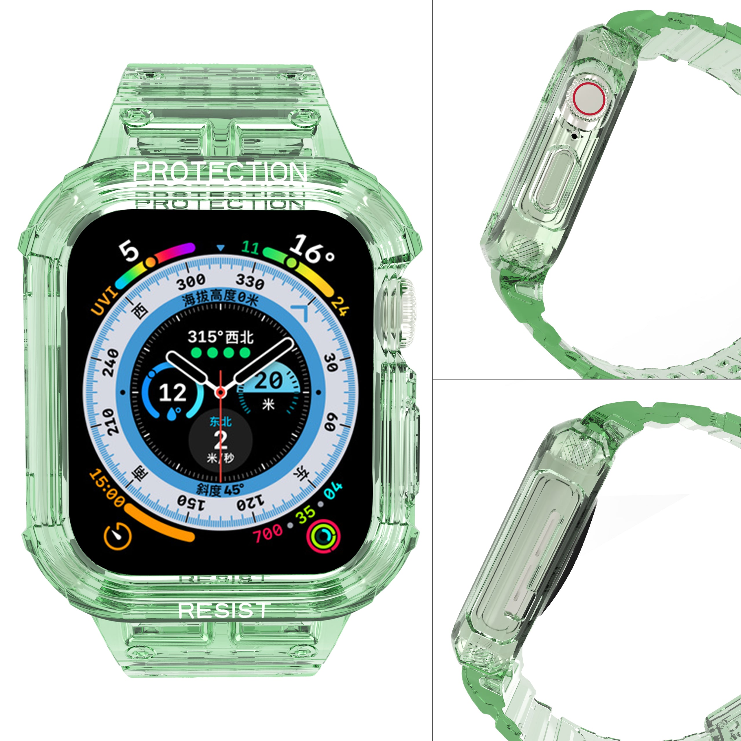 For Apple Watch Series 7 8 9 41mm / Series 7 8 9 45mm TPU Watch Strap with Case - Transparent Green