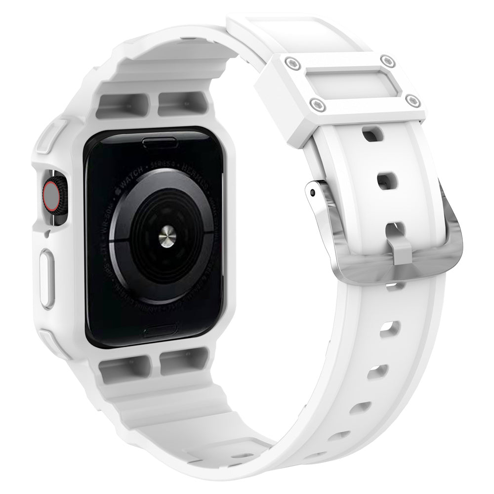 For Apple Watch Series 9 8 7 41mm / 9 8 7 41 45mm Watch Band Replacement TPU Strap with Case Cover - White
