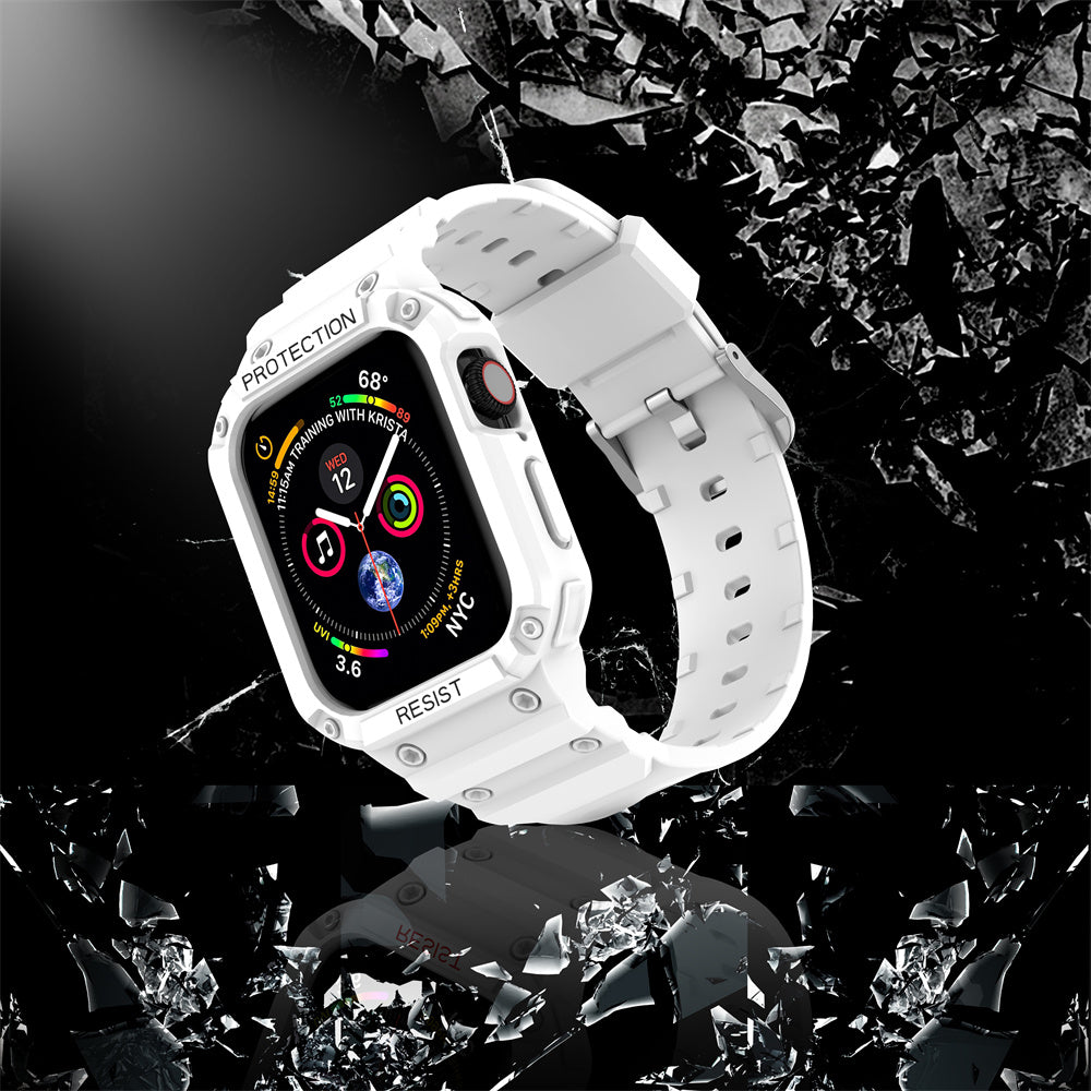 For Apple Watch Series 9 8 7 41mm / 9 8 7 41 45mm Watch Band Replacement TPU Strap with Case Cover - White