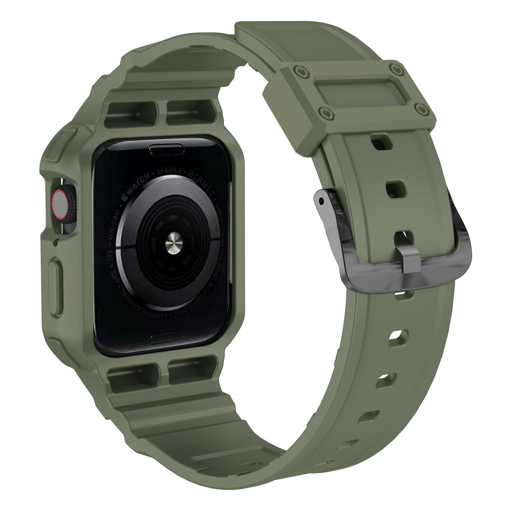 For Apple Watch Series 9 8 7 41mm / 9 8 7 41 45mm Watch Band Replacement TPU Strap with Case Cover - Army Green
