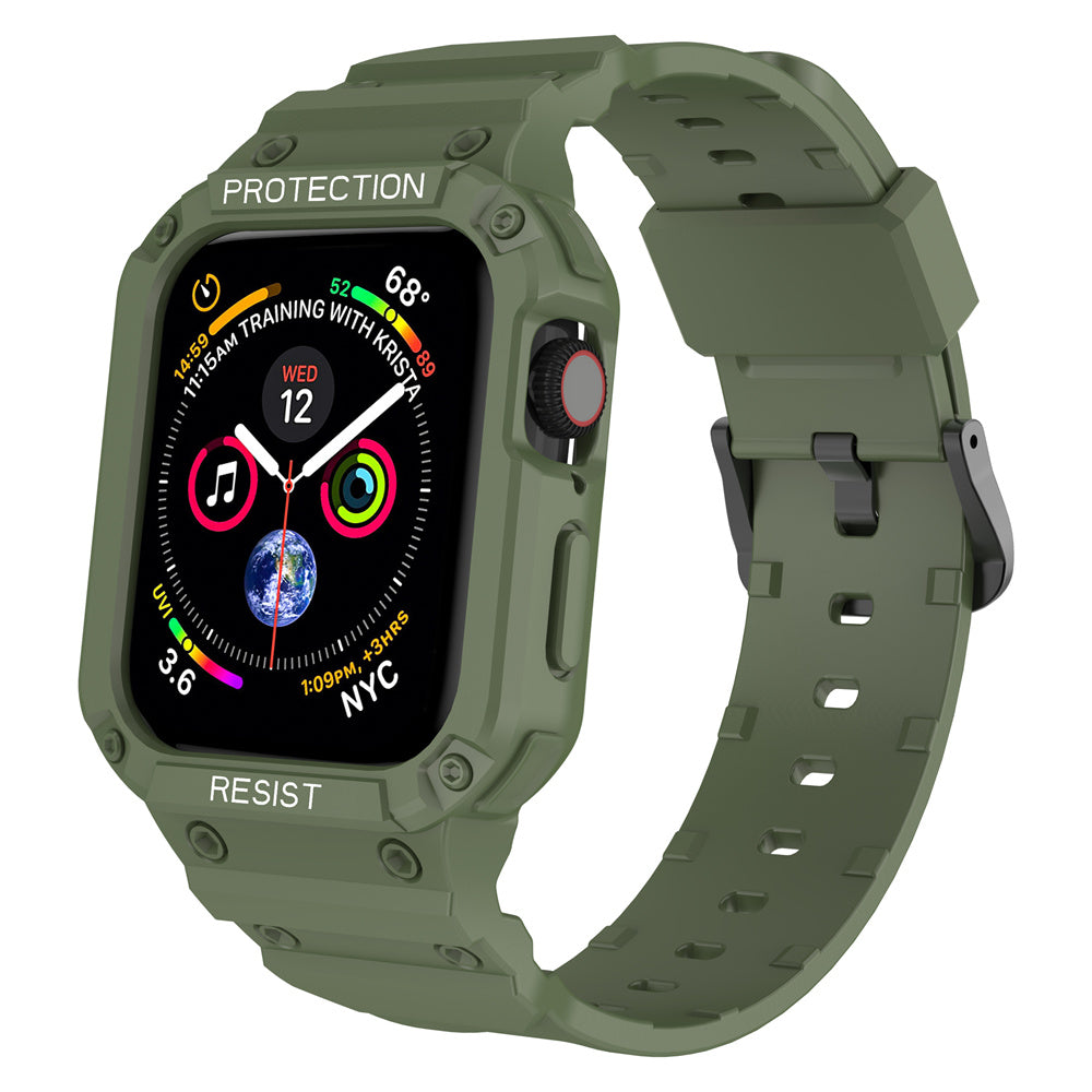 For Apple Watch Series 9 8 7 41mm / 9 8 7 41 45mm Watch Band Replacement TPU Strap with Case Cover - Army Green