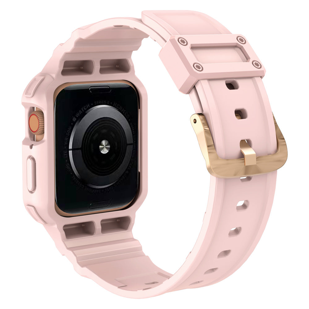 For Apple Watch Series 9 8 7 41mm / 9 8 7 41 45mm Watch Band Replacement TPU Strap with Case Cover - Pink