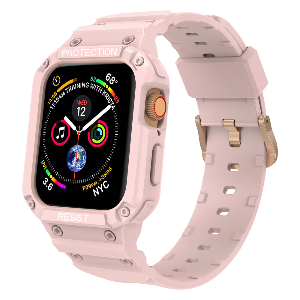 For Apple Watch Series 9 8 7 41mm / 9 8 7 41 45mm Watch Band Replacement TPU Strap with Case Cover - Pink