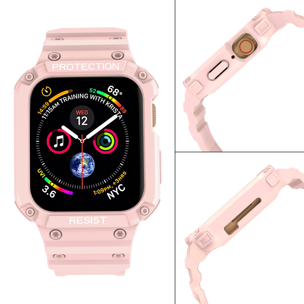 For Apple Watch Series 9 8 7 41mm / 9 8 7 41 45mm Watch Band Replacement TPU Strap with Case Cover - Pink