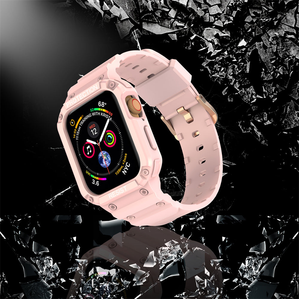For Apple Watch Series 9 8 7 41mm / 9 8 7 41 45mm Watch Band Replacement TPU Strap with Case Cover - Pink