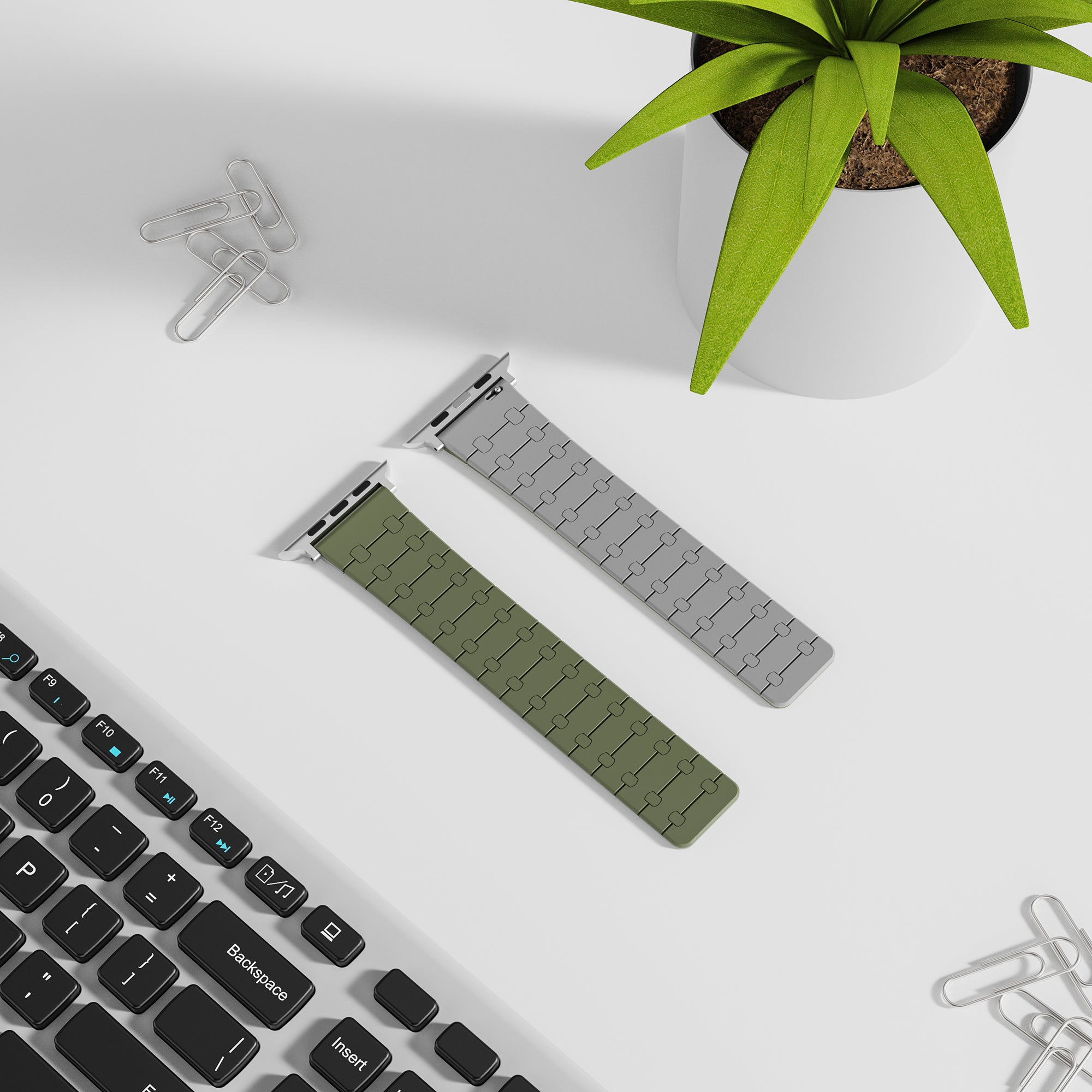 For Apple Watch Series 9 8 7 41mm / 6 5 4 SE (2022) SE (2023) SE 40mm / 3 2 1 38mm Replacement Strap Silicone Magnetic Watch Band - Green / Grey
