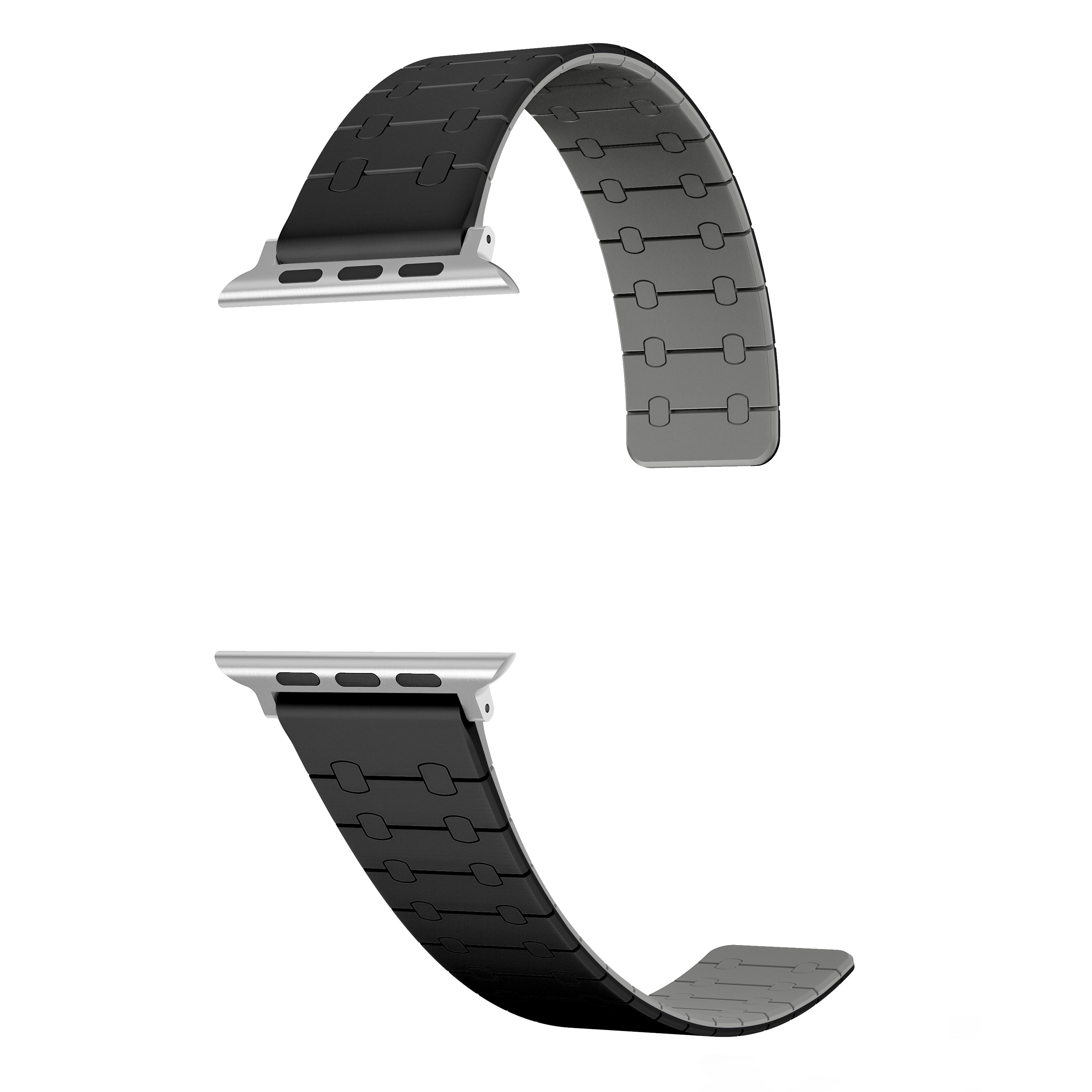 For Apple Watch Ultra 2 Ultra 49mm  /  9 8 7 45mm  /  6 5 4 SE (2023) SE (2022) SE 44mm  /  3 2 1 42mm Silicone Magnetic Band Strap - Black / Grey