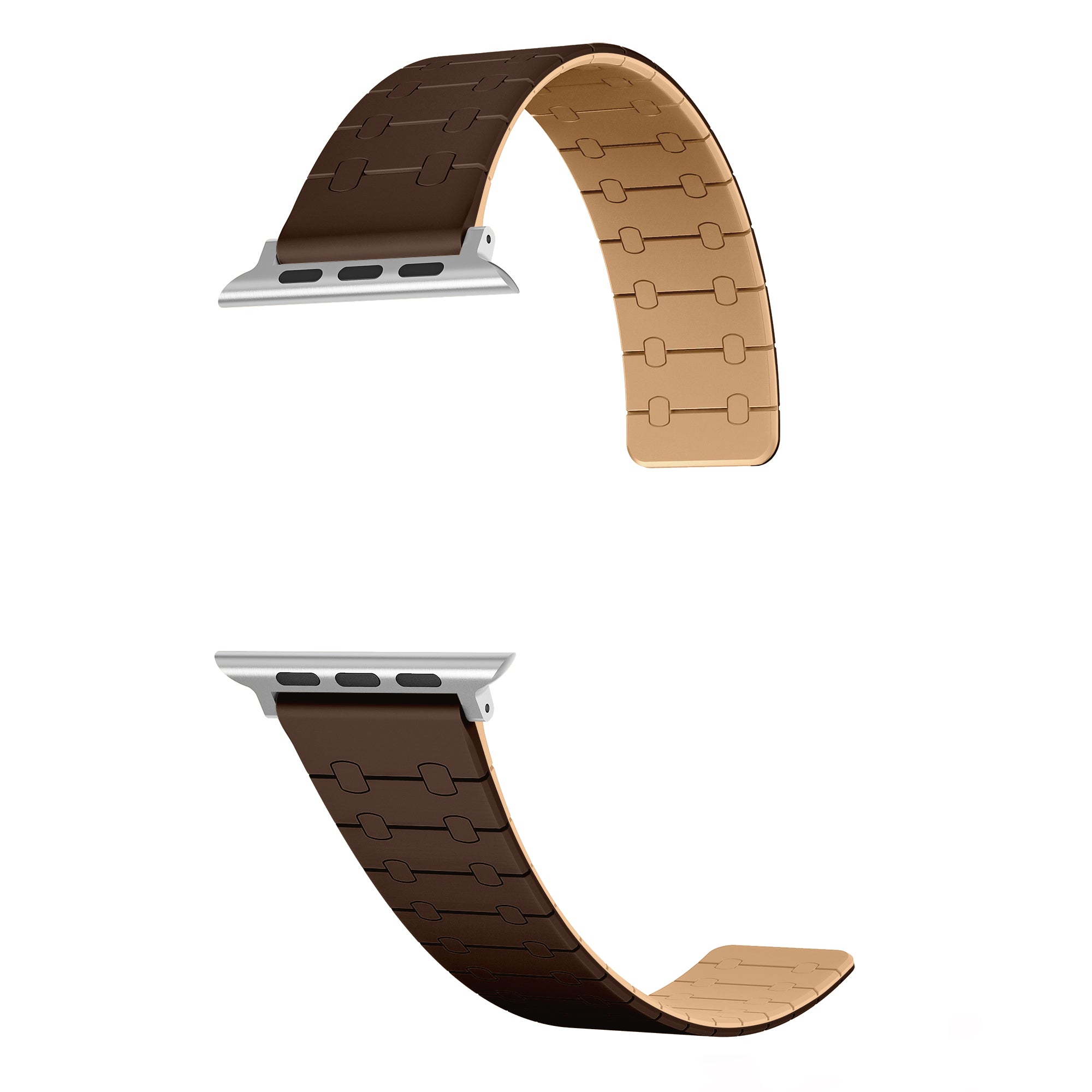 For Apple Watch Ultra 2 Ultra 49mm  /  9 8 7 45mm  /  6 5 4 SE (2023) SE (2022) SE 44mm  /  3 2 1 42mm Silicone Magnetic Band Strap - Dark Brown / Light Brown