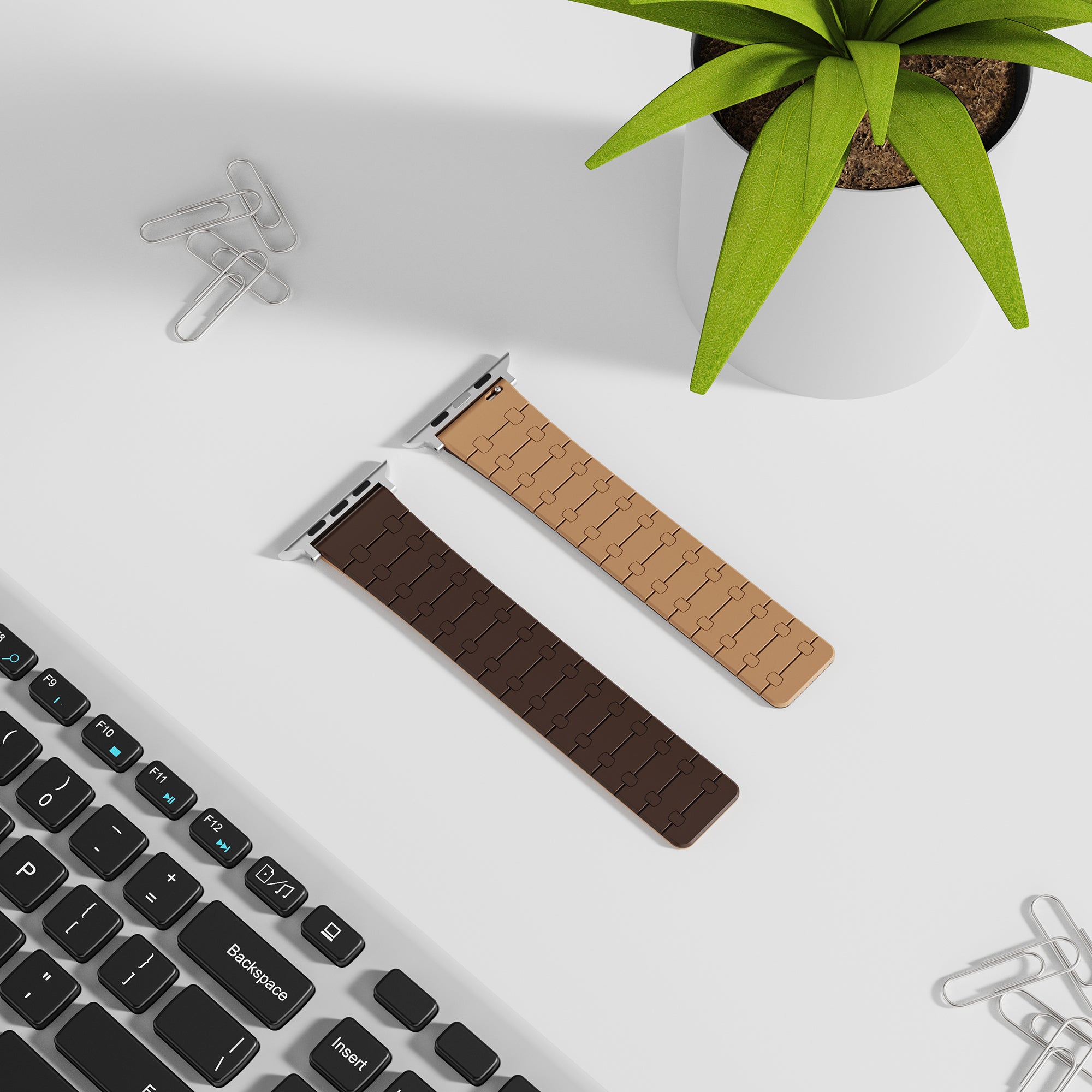 For Apple Watch Ultra 2 Ultra 49mm  /  9 8 7 45mm  /  6 5 4 SE (2023) SE (2022) SE 44mm  /  3 2 1 42mm Silicone Magnetic Band Strap - Dark Brown / Light Brown