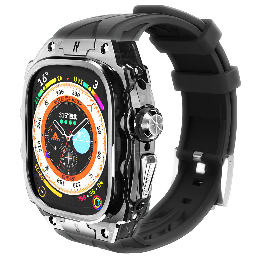 For Apple Watch Ultra 49mm / Ultra 2 49mm Watch Band Silicone Strap + Integrated Watch Case - Black