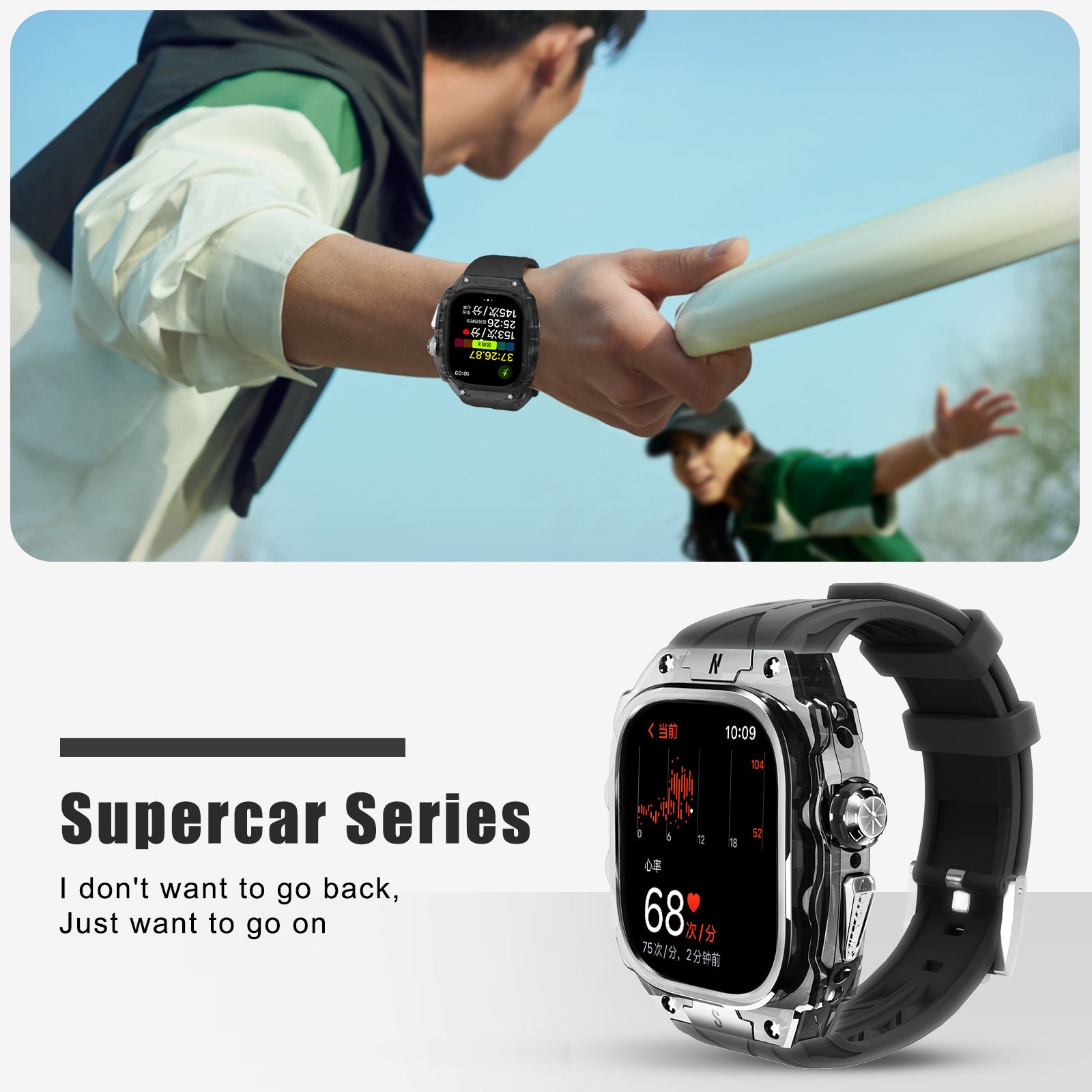 For Apple Watch Ultra 49mm / Ultra 2 49mm Watch Band Silicone Strap + Integrated Watch Case - Black