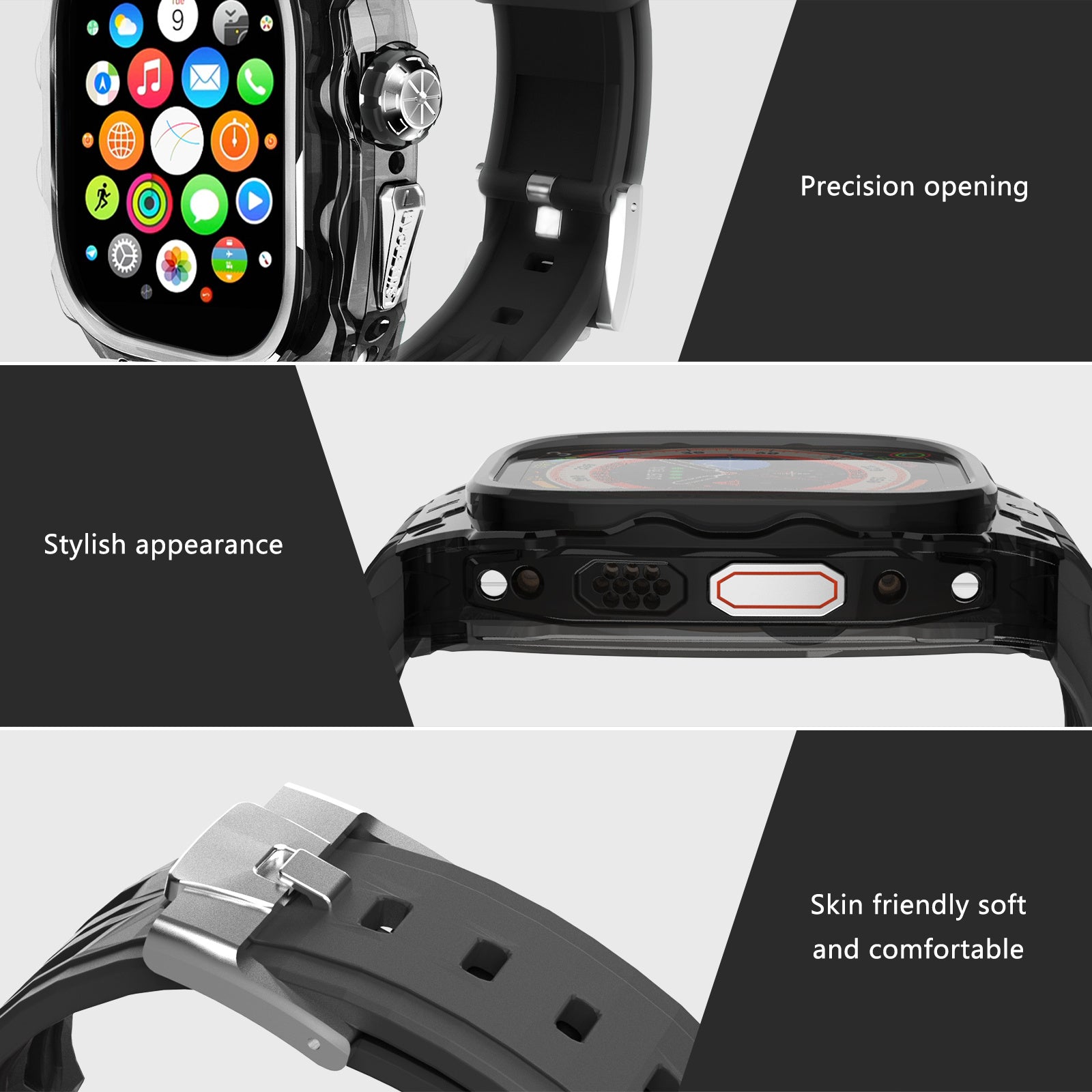 For Apple Watch Ultra 49mm / Ultra 2 49mm Watch Band Silicone Strap + Integrated Watch Case - Black