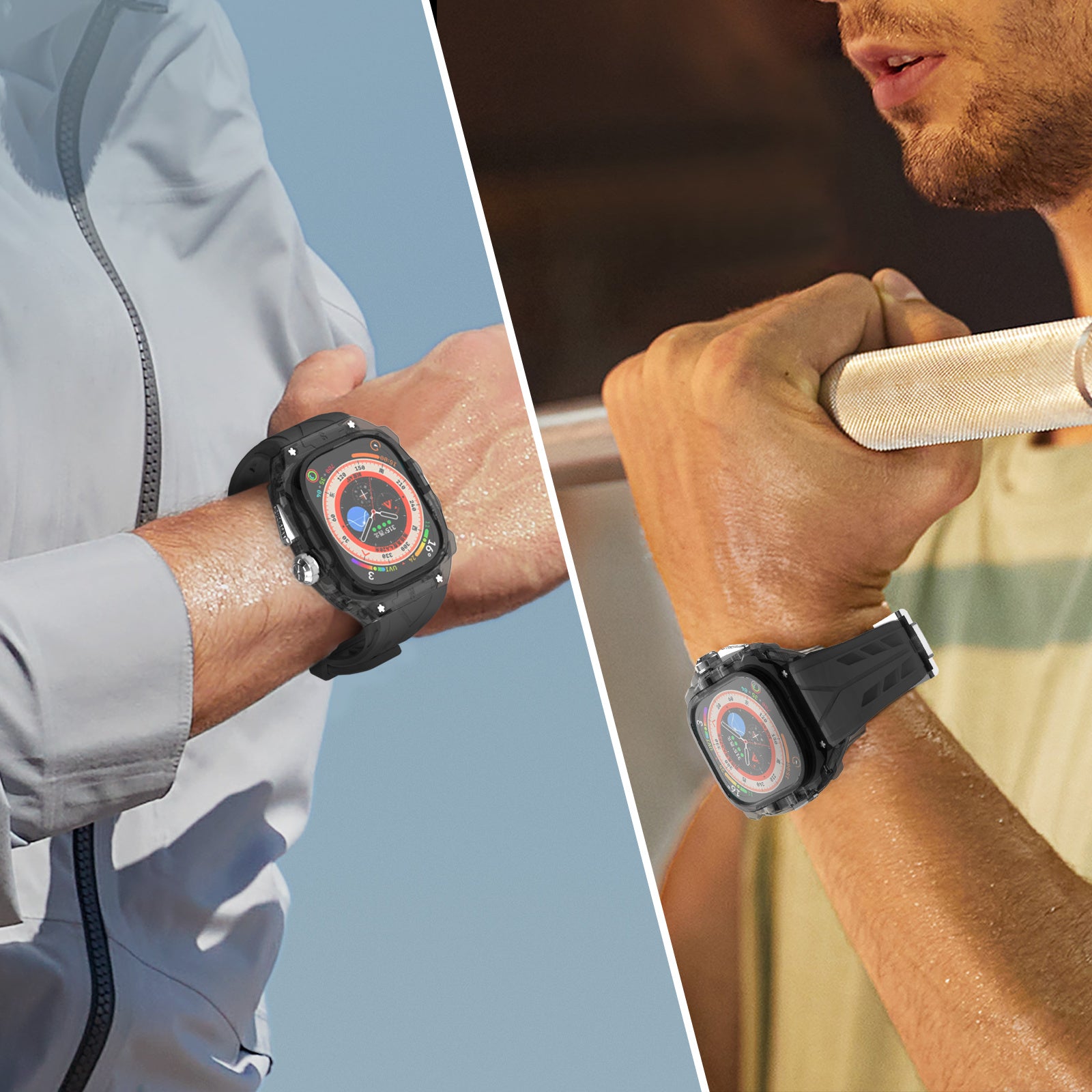 For Apple Watch Ultra 49mm / Ultra 2 49mm Watch Band Silicone Strap + Integrated Watch Case - Black