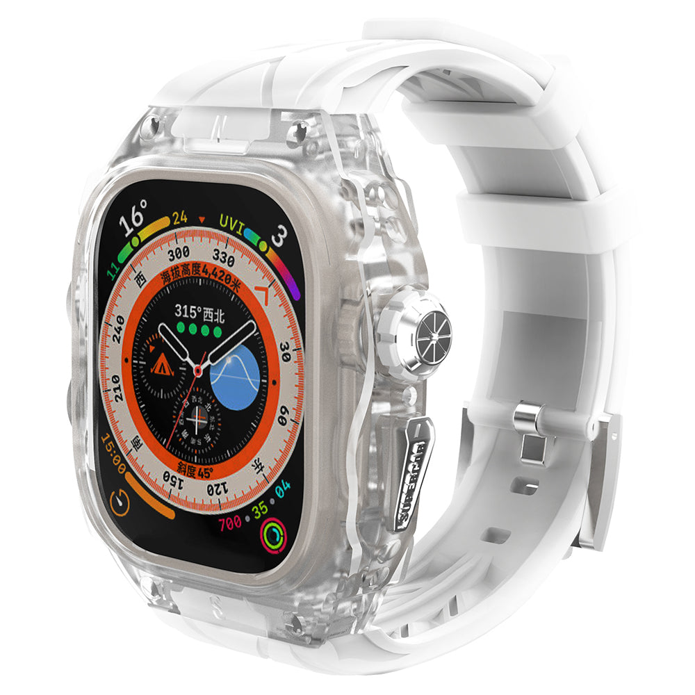 For Apple Watch Ultra 49mm / Ultra 2 49mm Watch Band Silicone Strap + Integrated Watch Case - White