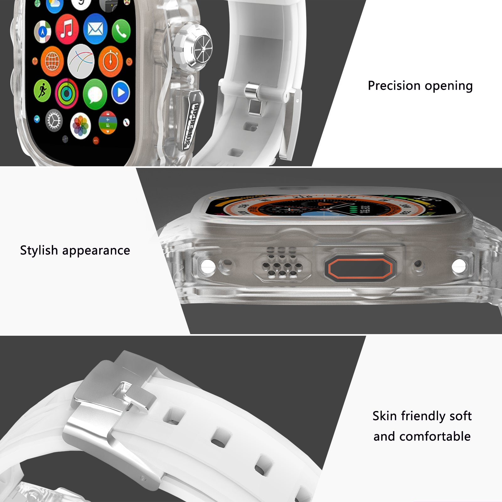 For Apple Watch Ultra 49mm / Ultra 2 49mm Watch Band Silicone Strap + Integrated Watch Case - White