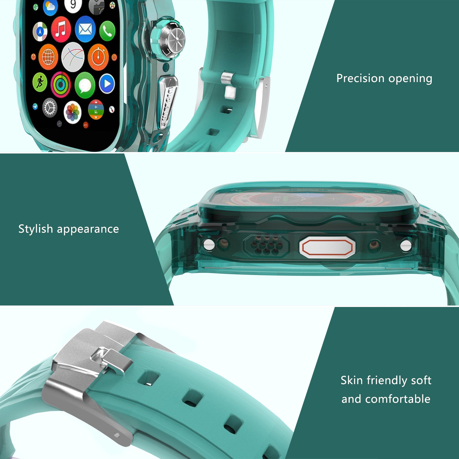 For Apple Watch Ultra 49mm / Ultra 2 49mm Watch Band Silicone Strap + Integrated Watch Case - Green