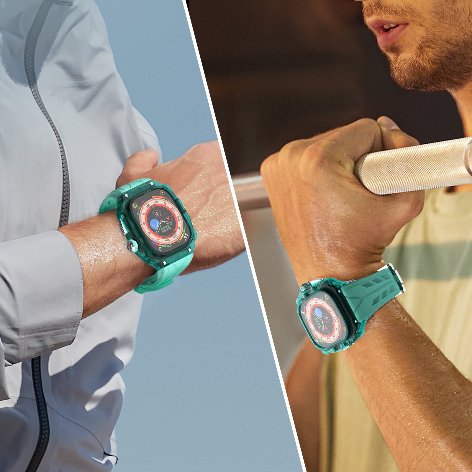 For Apple Watch Ultra 49mm / Ultra 2 49mm Watch Band Silicone Strap + Integrated Watch Case - Green