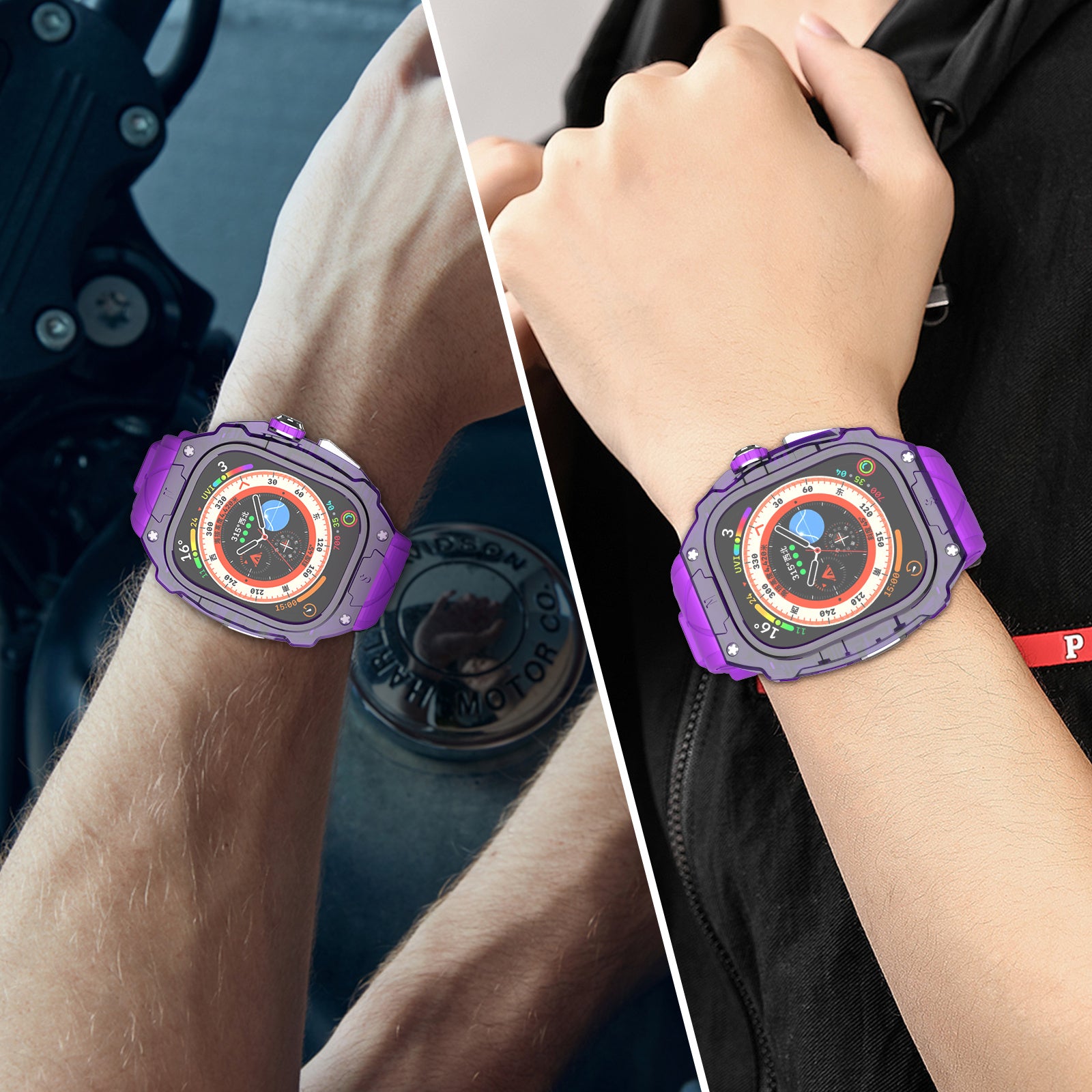 For Apple Watch Ultra 49mm / Ultra 2 49mm Watch Band Silicone Strap + Integrated Watch Case - Purple