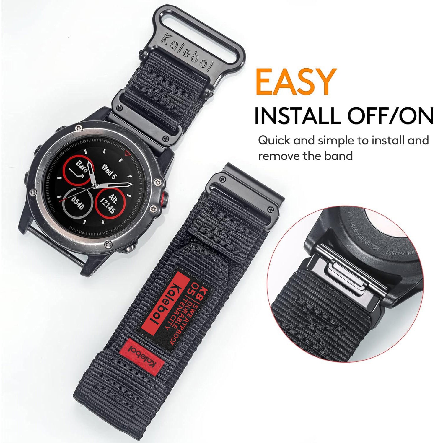 For Garmin Tactix 7 AMOLED Edition / Tactix 7 Pro / QuickFit 26mm Watch Strap Nylon Sticker Wrist Band - Black