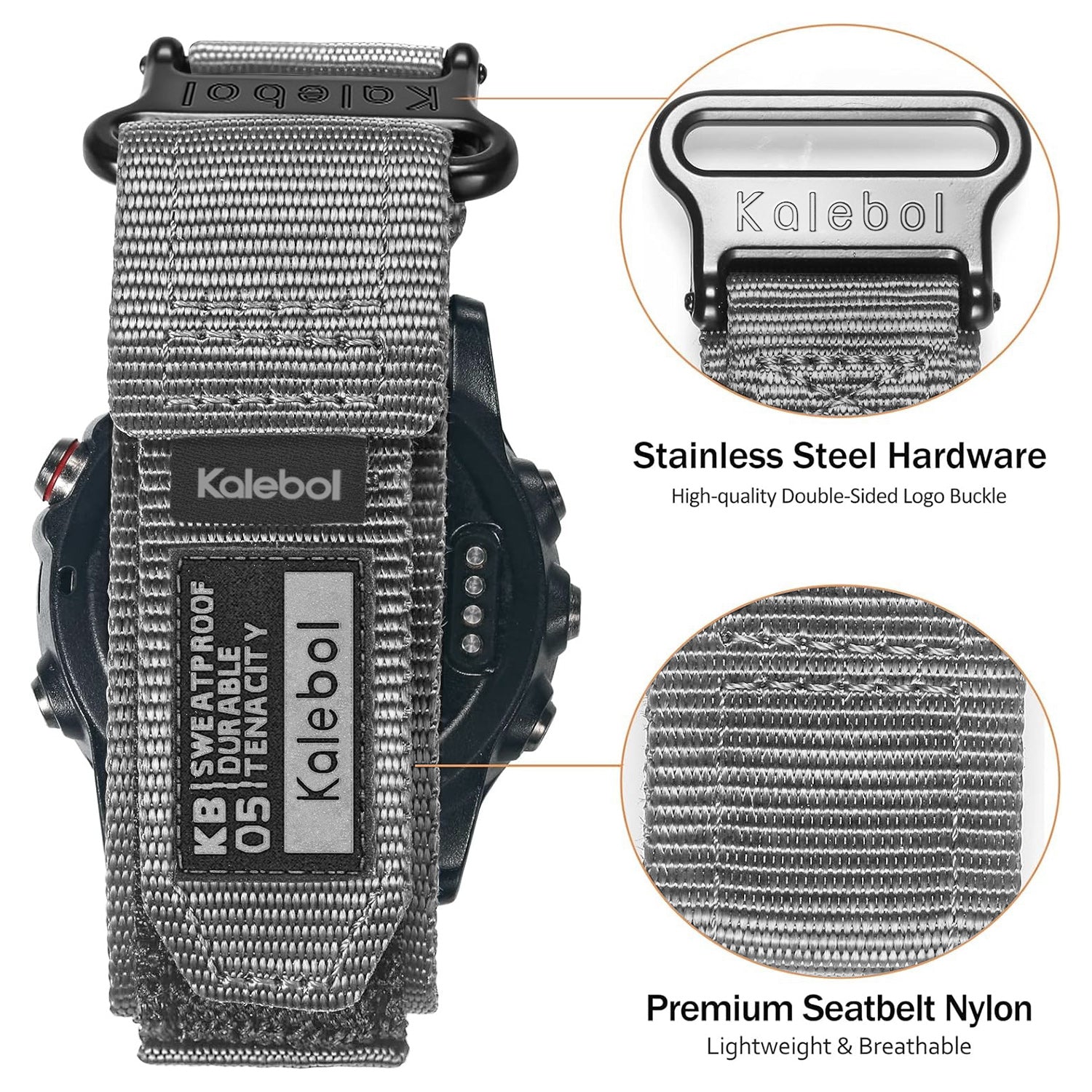 For Garmin Tactix 7 AMOLED Edition / Tactix 7 Pro / QuickFit 26mm Watch Strap Nylon Sticker Wrist Band - Grey